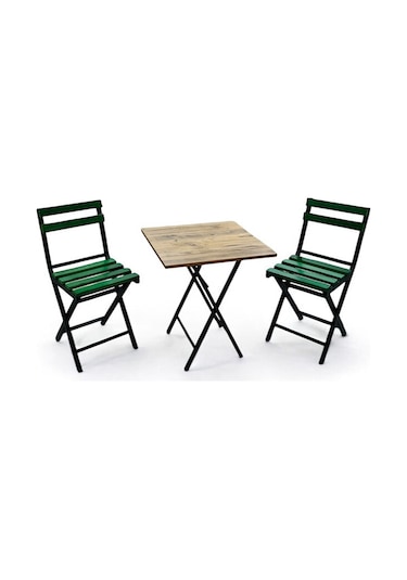 Balkon Bahçe Mutfak 3'lü Bistro Set Katlanır Masa Sandalye 60x60 Yeşil