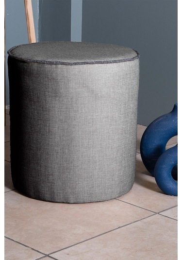 VALERİA GRİ KETEN KUMAŞ YUVARLAK PUFF &BENCH&KOLTUK&TABURE&POFUDUKYATAK ODASI PUF MODELLERİ
