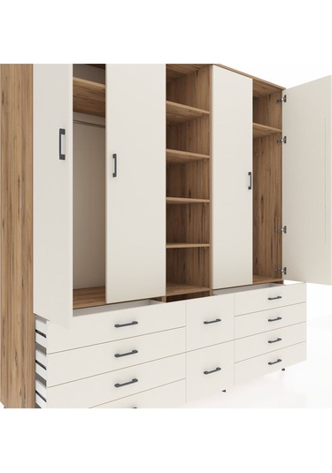 Kronos Dolap 9 Raflı 10 Çekmeceli 2 Askılı 220x59x243 Çam-aytaşı/aytaşı Aytası/aytası