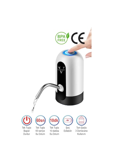 Vayomy Şarjlı Otomatik Damacana Su Pompası Tek Motorlu Bpa İçerm Diğer