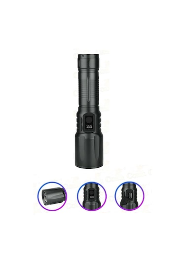 Bedotech Bd-13 15w Tg Led Alüminyum Alaşımlı Zoomlu Type-c Dijital Göstergeli Şarjlı El Feneri Çok Renkli