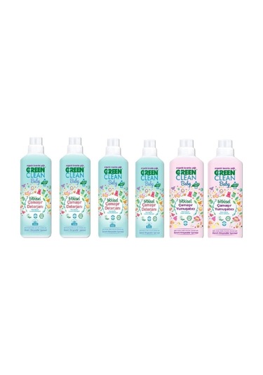 Green Clean Bitkisel Baby Çamaşır Deterjanı 1000 Ml Baby Çamaşır Yumuşatıcı 1000 Ml 6 Lı Set