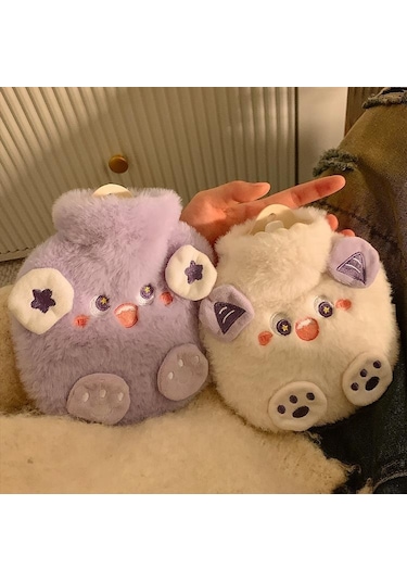 Sevimli Küçük Canavar Peluş Su Dolu Sıcak Su Şişesi-mor