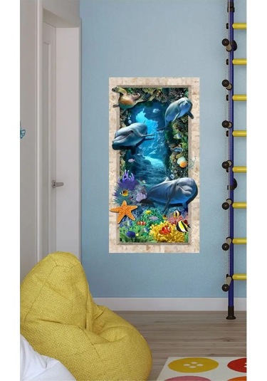 Sprintfox Banyo İçin Duvara Yapıştırılan 3d Seramik Stickerleri - Yunus Balıkları 155880373 Mavi