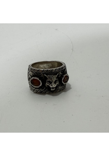 Gucci Kaplan Motifli 925 Ayar Gümüş Yüzük 16,9 Gram