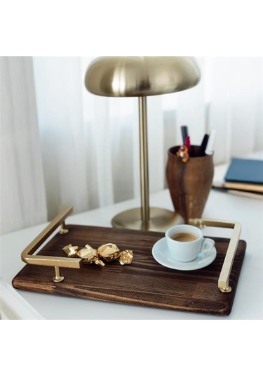 Akayev Ahşap Mat Altın L Dizayn 34x23 Cm Tepsi Ahşap