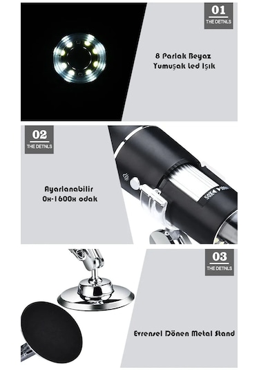 Monozone 1600x Dijital Mikroskop Cilt Saç Analiz Sa2mp Usb 8led
