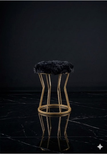 Peluş Kumaş Metal Puf Siyah - Altın