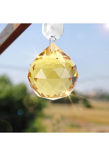 Asılı Pencere Kolye El Yapımı Gökkuşağı Kristal Prizmaları Top Avize Lambası Noel Dekoru Sarı Diğer