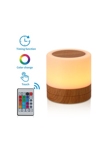 Jeehugo Usb Şarjlı 3w Led Renkli Gece Lambası, Kumandalı Ve Dokunmatik Kontrol, Ahşap Desenli Odalar İçin Stüdyo Aydınlatma Beyaz