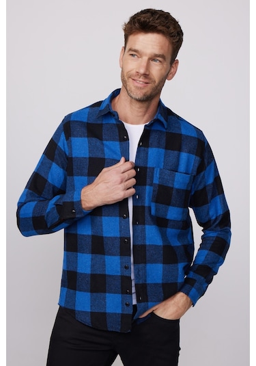 Tudors Klasik Fit Geniş Kesim Tek Cep Kareli Oduncu Kışlık Erkek Gömlek-28635-multi Çok Renkli