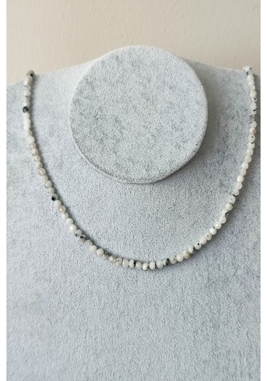 4 Mm Ay Taşı Doğaltaş Kolye 001 - Beyaz