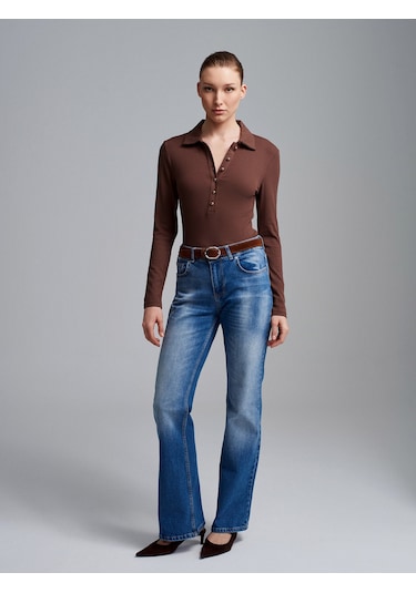 Dilvin 72296 Düşük Bel Kemerli Pantolon-mavi Mavi