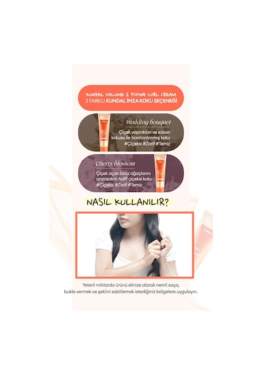 Bukle Belirginleştirici Durulanmayan Saç Kremi Kundal Volume & Fixing Curl Cream Cherry Blossom 96889778