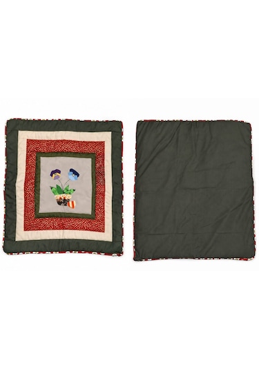 Poplin Pamuklu Kırkyama Patchwork Dekoratif Kırlent Kılıfı 45x45 Cm Çimen Yeşili