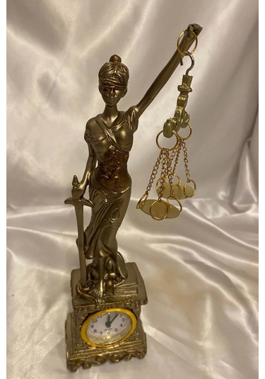 Avukat Adalet Kadın Heykeli Themis Terazi Dekoratif Hakim Savcı Saatli