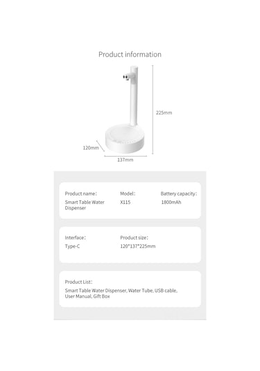 Hangfox Masaüstü Çelik Su Pompa, Usb-c Şarjlı Otomatik Sulama, 1800mah Batarya, Soğuk Su Dağıtıcı Beyaz
