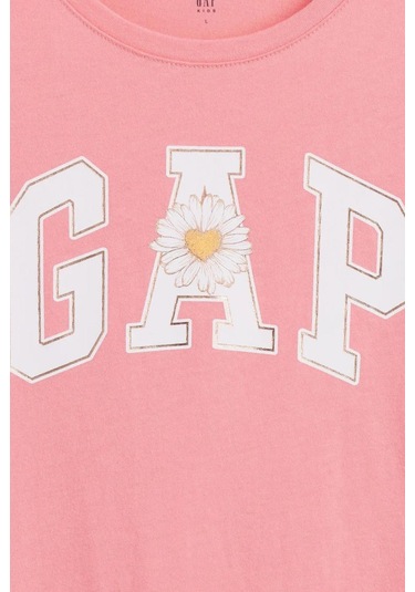 Gap Kız Çocuk Logo Detaylı Pembe T-shirt-13566 Pembe