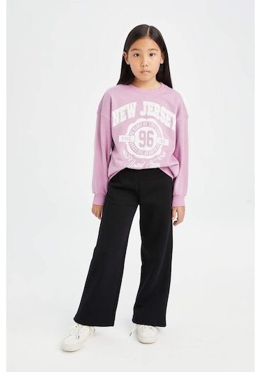 DeFacto Kız Çocuk Relax Fit Bisiklet Yaka Baskılı Sweatshirt D6494A8NSPR61