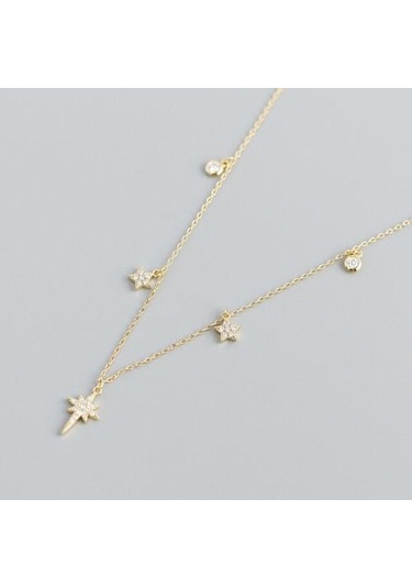 925 Ayar Gümüş Kolye Hediye Kadın Minimalist Boho Kişiselleştirilmiş Lüks Tasarım Star Kakma Elmas Güzel Kuyumculuk Kolyeler Altın - Beyaz