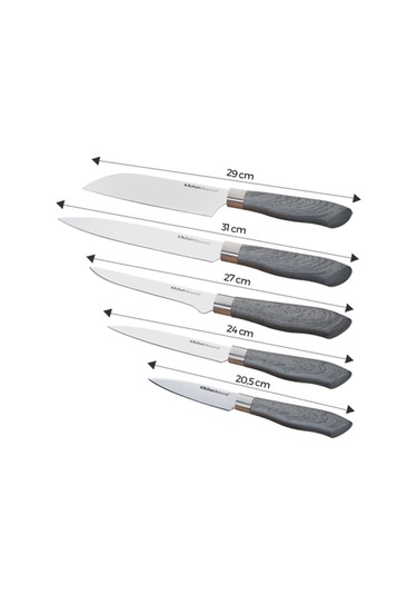 Kitchen Beyond Porto Standlı Bıçak Takımı 6'lı Gri