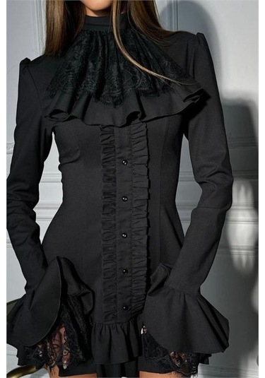 Kadın Siyah Dantel Detaylı Tasarım Elbise Dpnbemp2553 Siyah