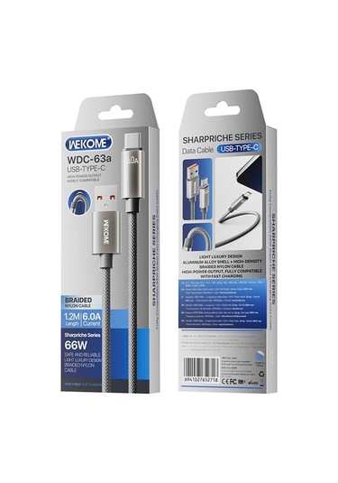 Wk Wdc-63a 66w Usb Tip-c Hızlı Şarj Veri Kablosu, Uzunluğu: 1.2m Gri