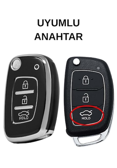 Hyundai Santafe Elentra Solanis İ20 İoniq İ30 Tucson İx35 3 Buton Nano Anahtar Kılıfı Siyah