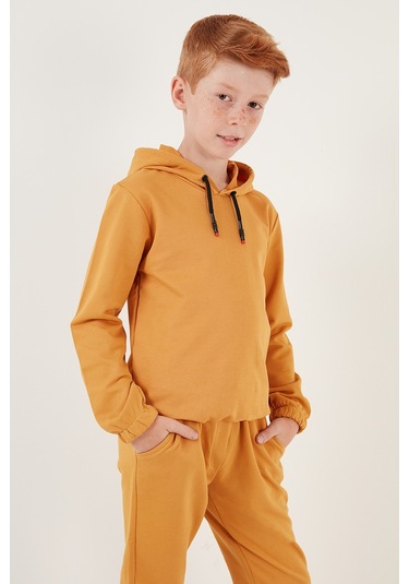 Lela Kapüşonlu Cepli % 100 Pamuk Çocuk Unisex Çocuk Takım 5922021 Koyu Sarı