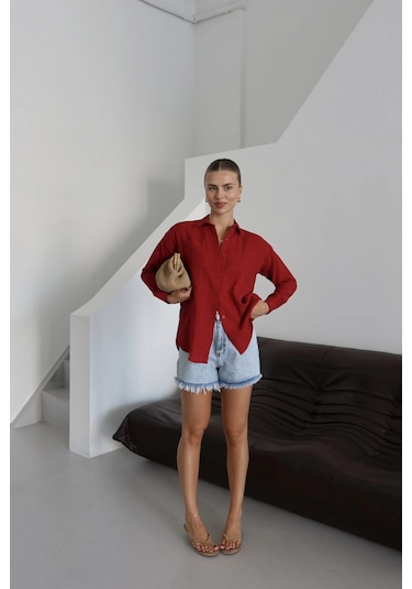 Kazax Tek Cepli Müslin Gömlek Bordo Pt Bordo