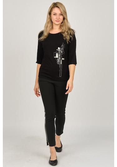 Sistas Kadın Desenli Bluz 6690208 Siyah-Siyah