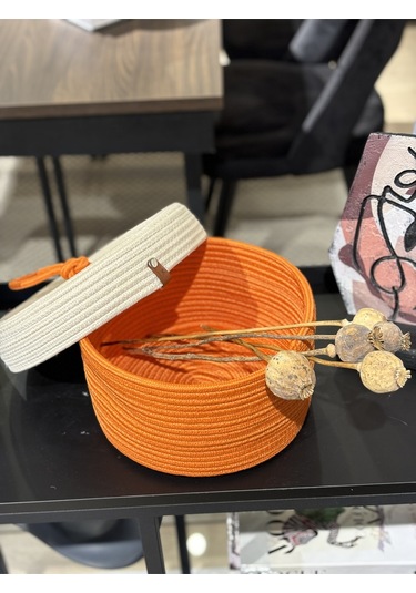 Walnut Kapaklı Jüt Sepet Kremturuncu