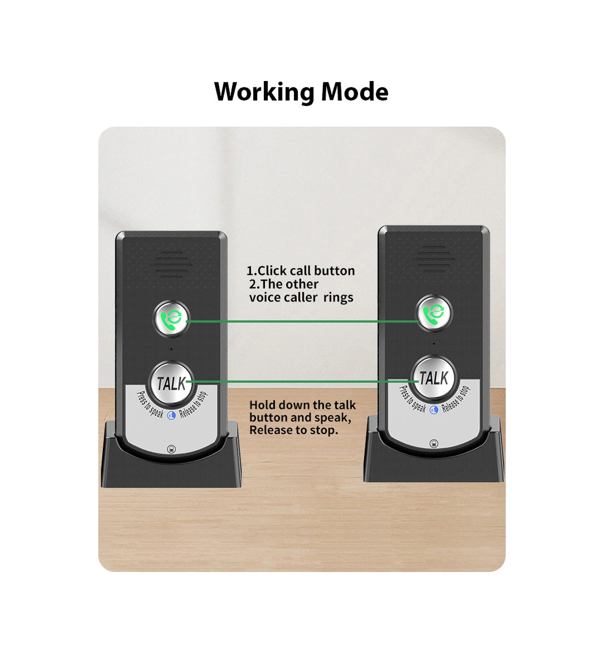 Moveevo Ev İçi İki Yönlü Konuşur Arama Cihazı 2 Adet - 1000m Uzaklıkta Kablosuz Konuşma, 38 Zil Sesi, 3 Seviye Ses Ayarı - Siyah H8-2t