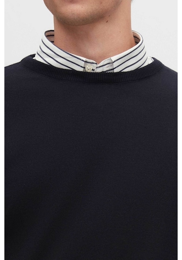 Regular Fit Lacivert Tüylenme Yapmayan Bisiklet Yaka Triko Kazak Lacivert