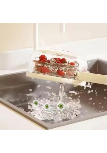 Shineyee Küçük Beyaz Meyve Sebze Yıkama Süzgeci, 2'li Çok Fonksiyonlu Kapaklı Sepet, Katlanabilir Kollü Buzdolabı Saklama Gereci Beyaz