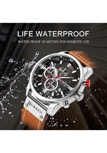 Curren M8291 Kronograf Deri Erkek Kol Saati Rose Kahve