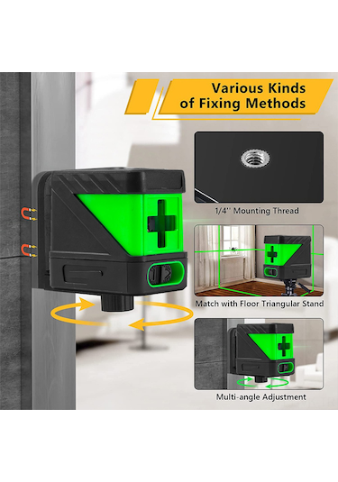 Vkemall A Tipi Yeşil Işık 2 Çizgi Laser Seviye Cihazı - Taşınabilir, Ip54 Koruma, 2.5mm/5m Doğruluk Pil Dahil Değil