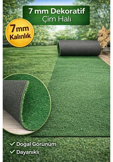 7 Mm Dekoratif Çim Halı Doğal Görünüm, Pratik Kullanım 100 x 550