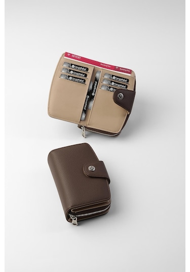 Cengiz Pakel Orta Boy Çıt Çıt Detaylı Kadın Cüzdan/portföy - 65300 - Kahve/vizon 65300-kahve-vizon