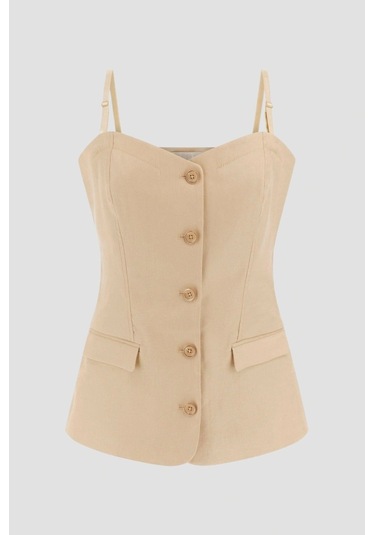 Guess Kadın Bej Keten Bluz Kahverengi