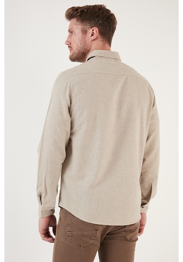 Buratti Pamuklu Regular Fit Düğmeli Yaka Kışlık Erkek Gömlek Cf24W127079 Bej