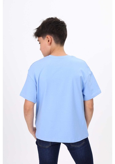 Toontoy Erkek Çocuk Palmiye Ağaç Baskılı Tişört Mavi