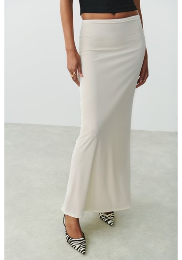 Kahverengi Maxi Basic Etek Beyaz