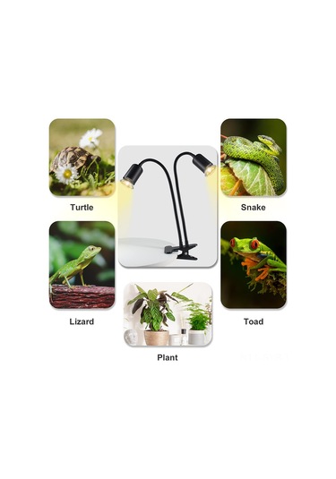 Symbee Kertenkele Kaplumbağa İçin Çift Başlı Isıtıcı Lambalı Aydınlatma Standı, Uvb Güneş Spektrumu Taklit Edici, Otomatik Zamanlayıcı Ve Parlaklık Ayarlı, Siyah, Avrupa Standartı Lamba Harici Siyah