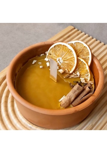 Uretti - Ayşe 7362 2105 El Yapımı Toprak Kasede Bal Mumu Turuncu