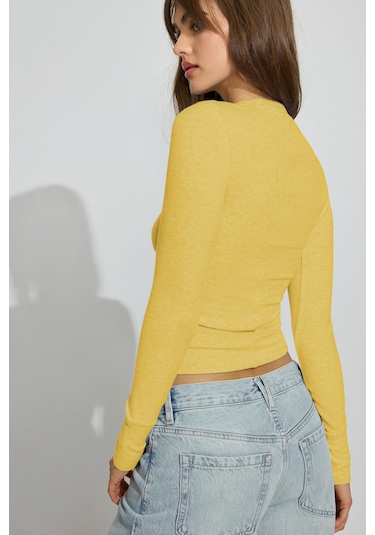 Madmext Sarı Bisiklet Yaka Slim Fit Kadın Body Mg2564 Sarı