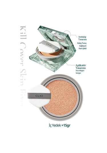 Kalıcı, Mat Cushion Fondöten Clıo Kill Cover Skin Fixer Cushion + Refill 17c Fair Spf50+ Pa+++ 17