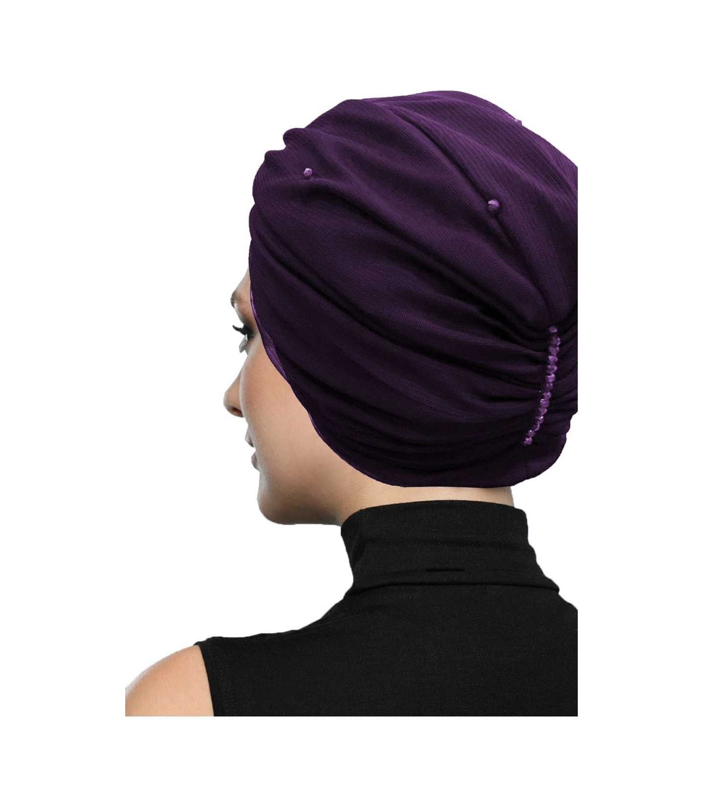 Kristal Tüllü Astarlı Mor Hazır Türban Tesettür Abiye Bone Mor