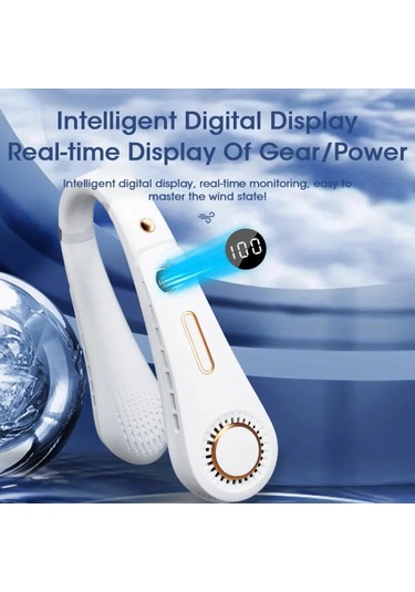 F11 Taşınabilir Usb Şarj Dönen Dijital Ekran Bladess Asma Boyun Fan Pembe