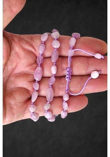 Doğal Kunzit Taşı Makrome Ayarlı Bileklik 326-7 Pembe
